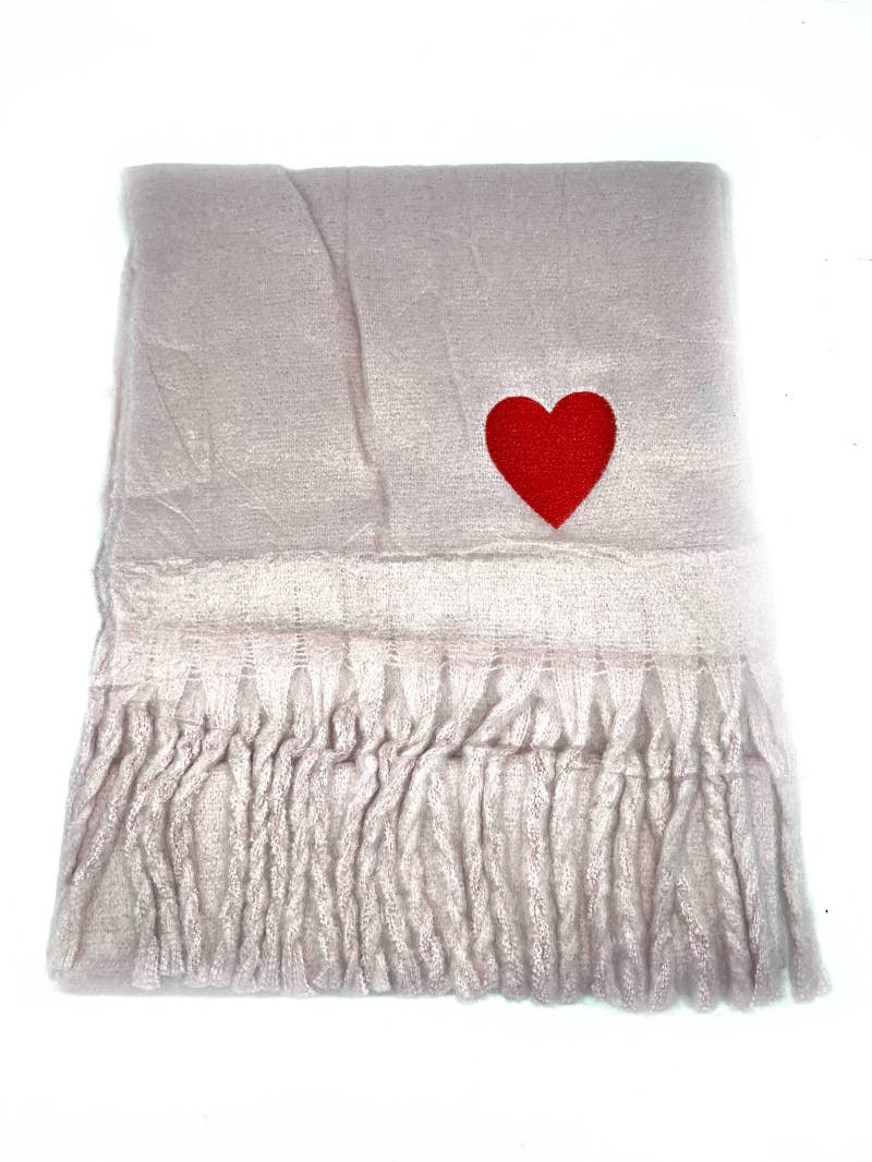 HH-210 Big fringe scarf with heart : Beige