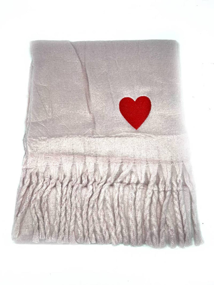 HH-210 Big fringe scarf with heart : Beige