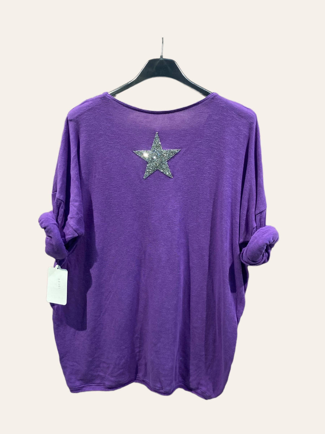 Cotton top with a rhinestone star: CELADON