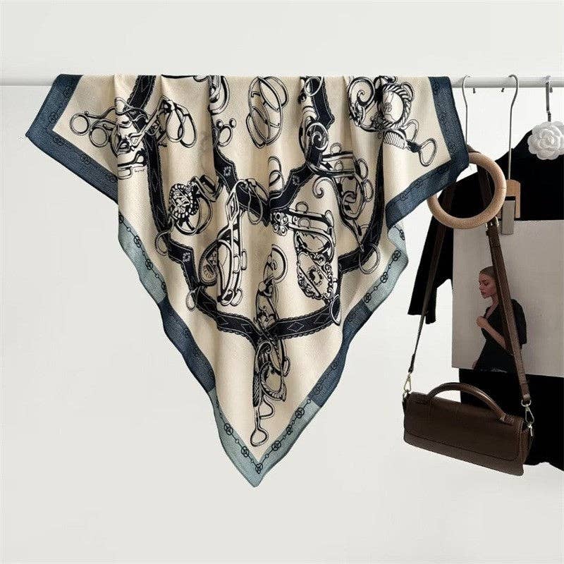 Floral Print Silk Scarf - Stylish And Versatile: BLUE