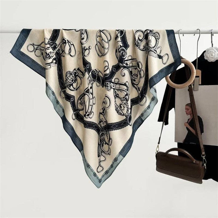 Floral Print Silk Scarf - Stylish And Versatile: BLUE