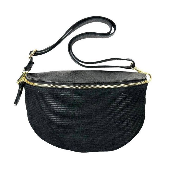 Large Suede and Leather Waist Bag: Brown