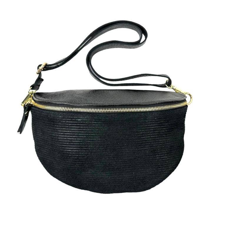Large Suede and Leather Waist Bag: Yellow