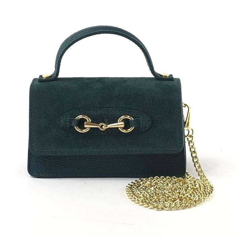 Horse bit suede bag