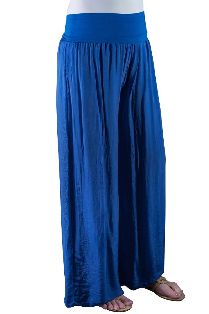 Foldover Waist Silk Pant (PL203):Navy