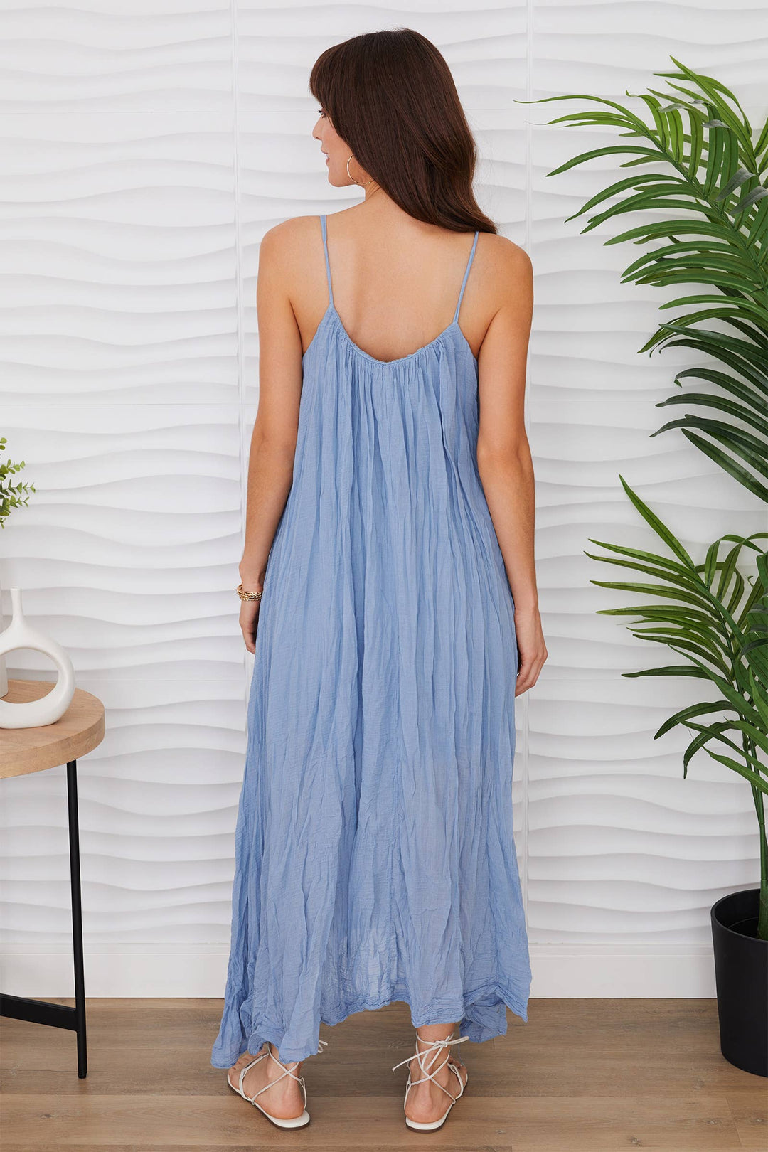 GAUZE MAXI DRESS: White / M