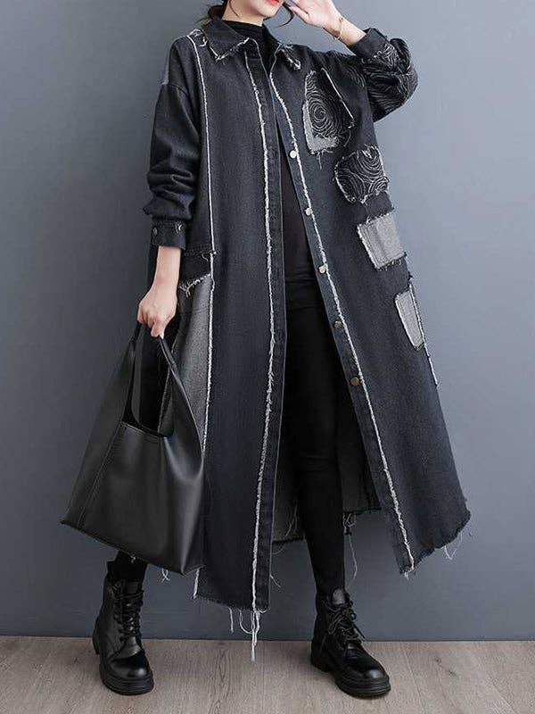 Asymmetric Buttoned Duster: BLK