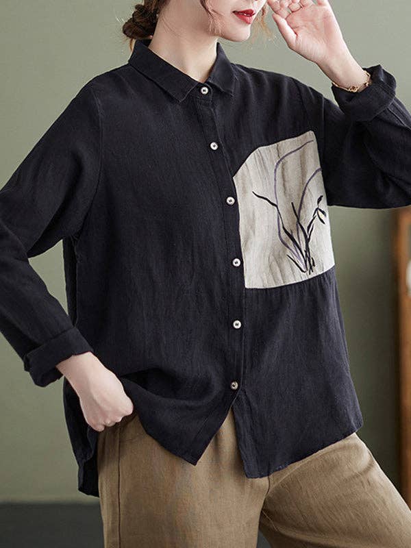 Embroiderd Tops: BLACK / L