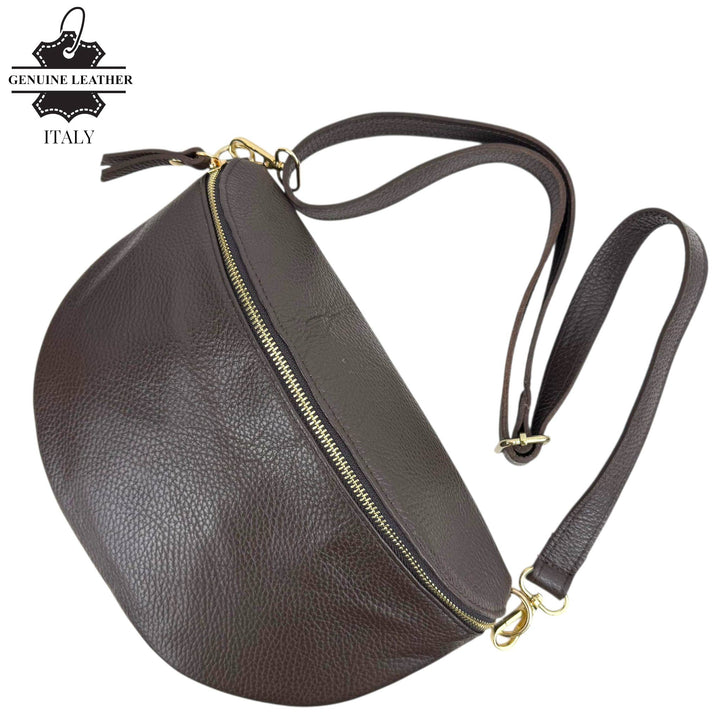 Large Italian Leather Waist Bag: Orange