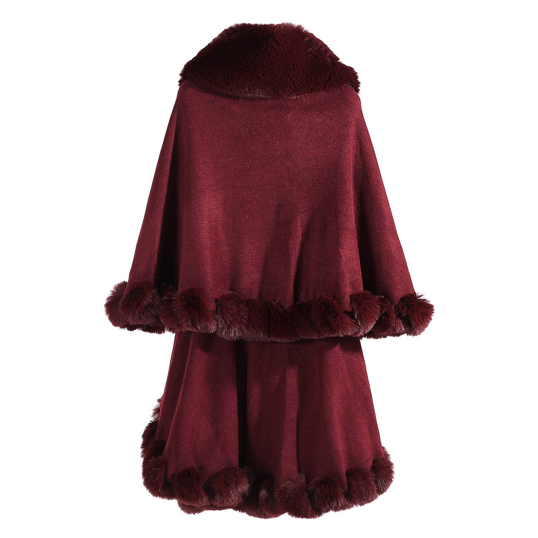 PE371 Double layer fur trimmed capes: Black