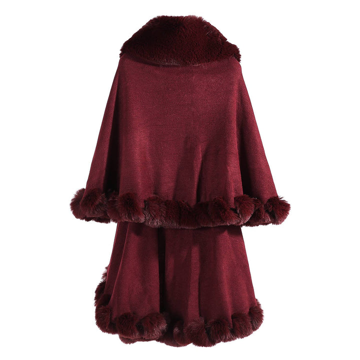 PE371 Double layer fur trimmed capes: Black