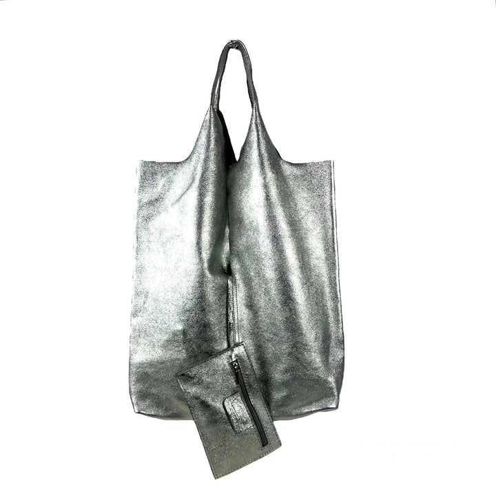 Women's Leather Square Bag: Silver