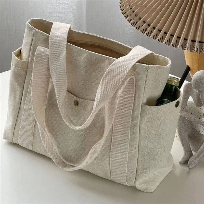 Large Capacity Canvas Shoulder Bag: KHAKI