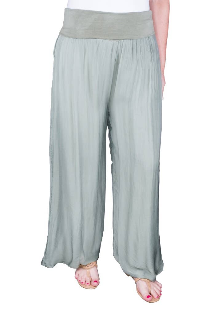 Foldover Waist Silk Pant (PL203):Navy