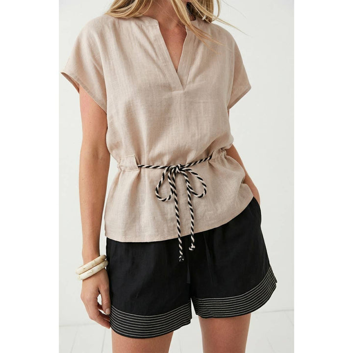 Rope Tie Waist Top: Taupe / M