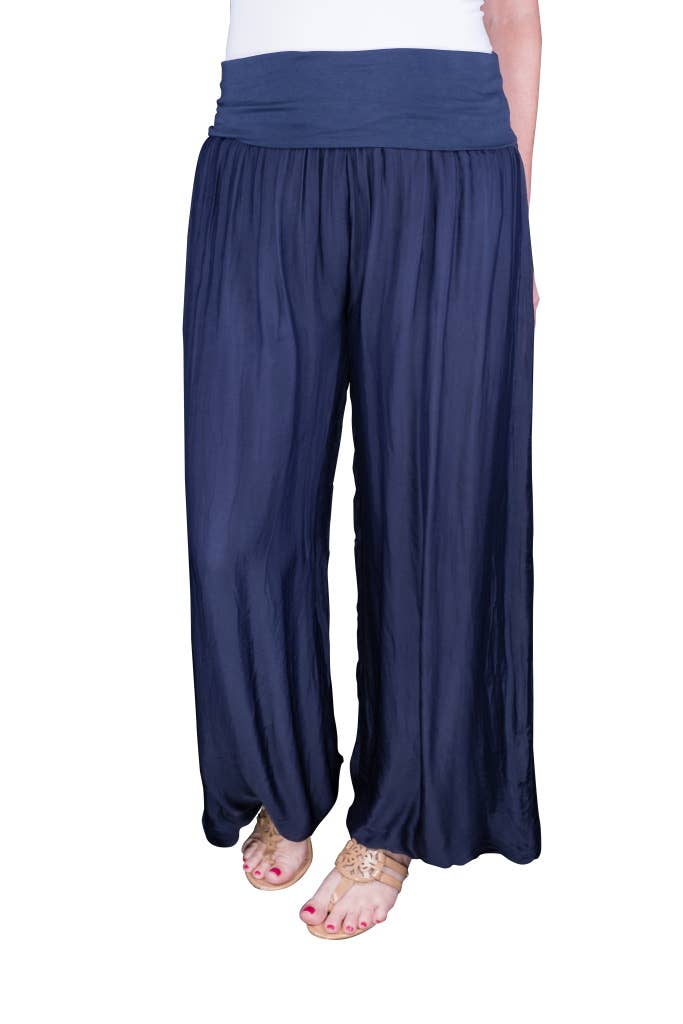 Foldover Waist Silk Pant (PL203):Black