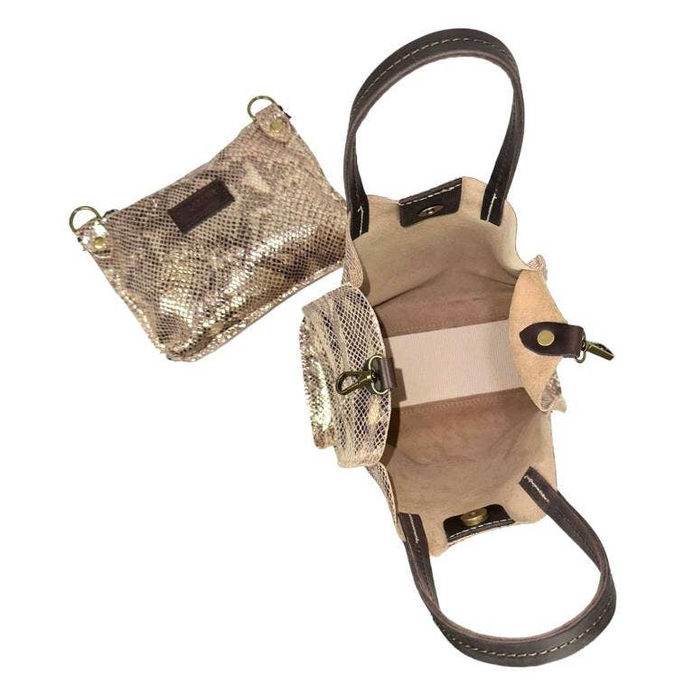 Shiny Leather Shopper Bag: Bronze