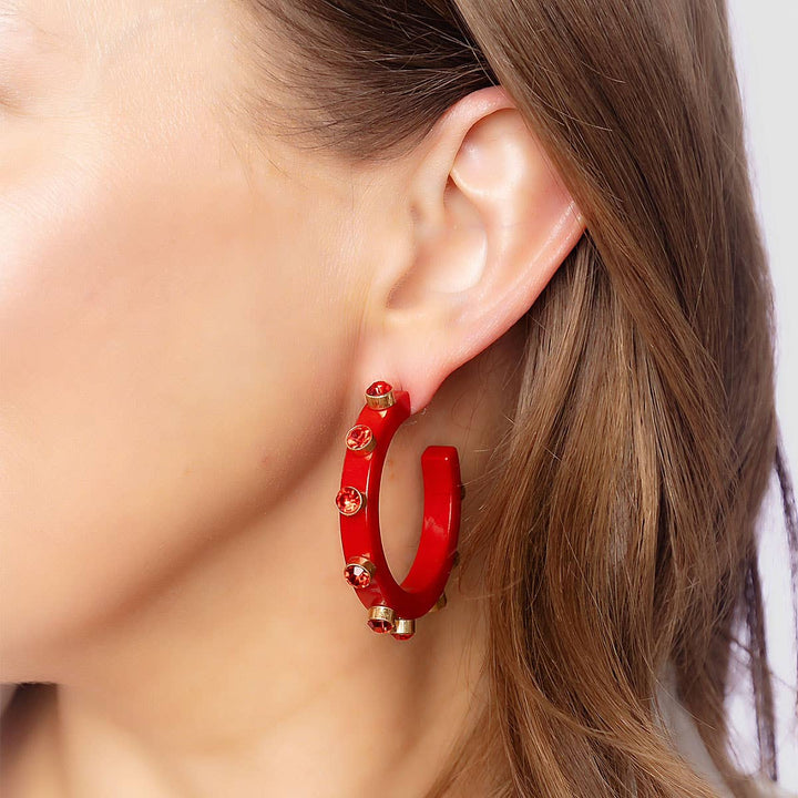 Renee Resin and Rhinestone Hoop Earrings: Cocoa
