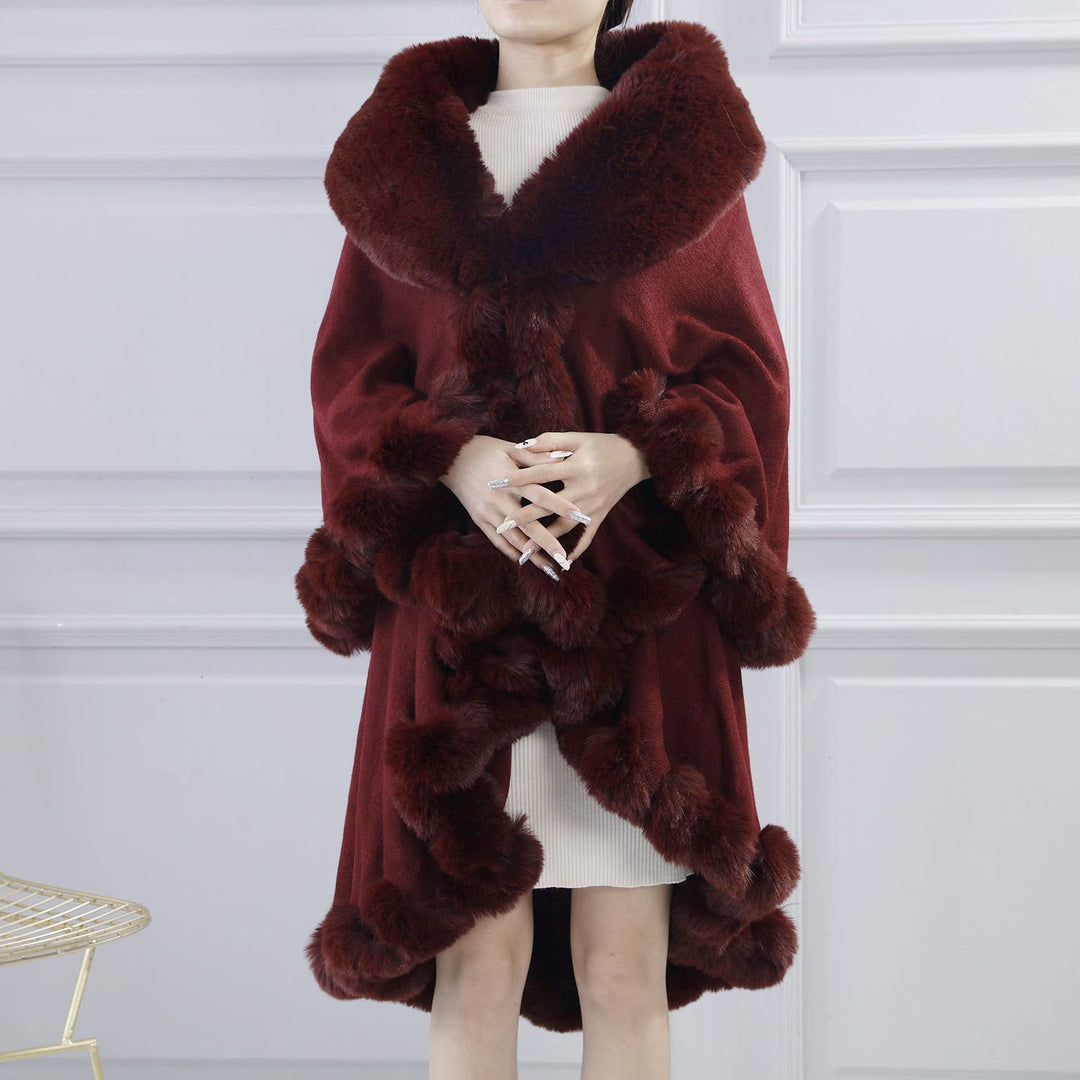 PEACH ACCESSORIES - PE371 Double layer faux fur trimmed capes: Raspberry