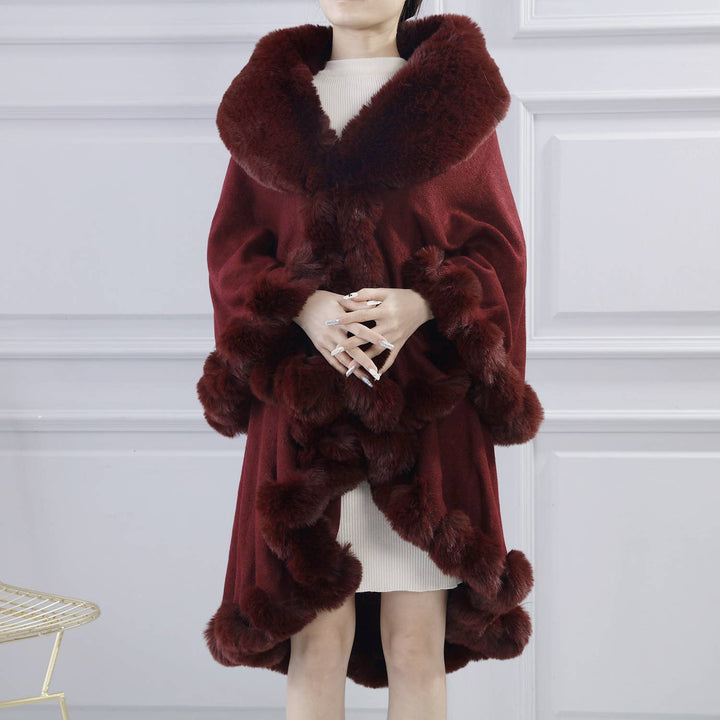 PE371 Double layer fur trimmed capes: Black