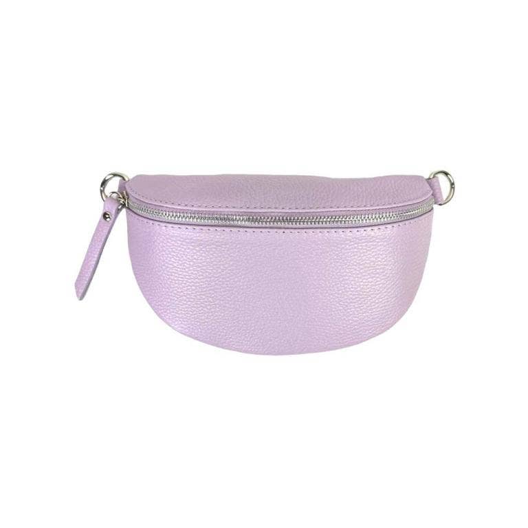 Italian Leather Waist Bag with Zipper: Taupe