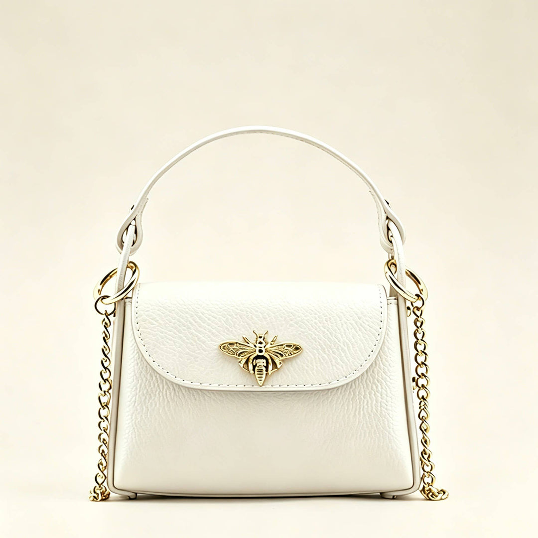Mini Leather  Bag with Bee Clasp: Nero