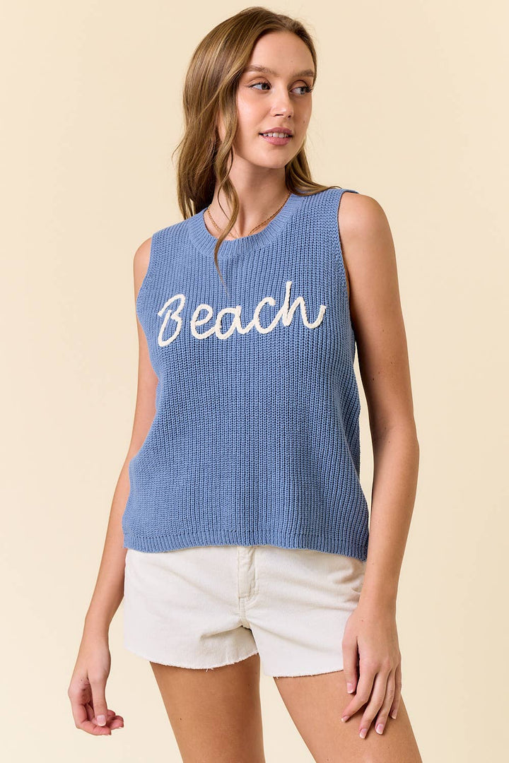 BEACH SWEATER TANK TOP: LT.BLUE / L