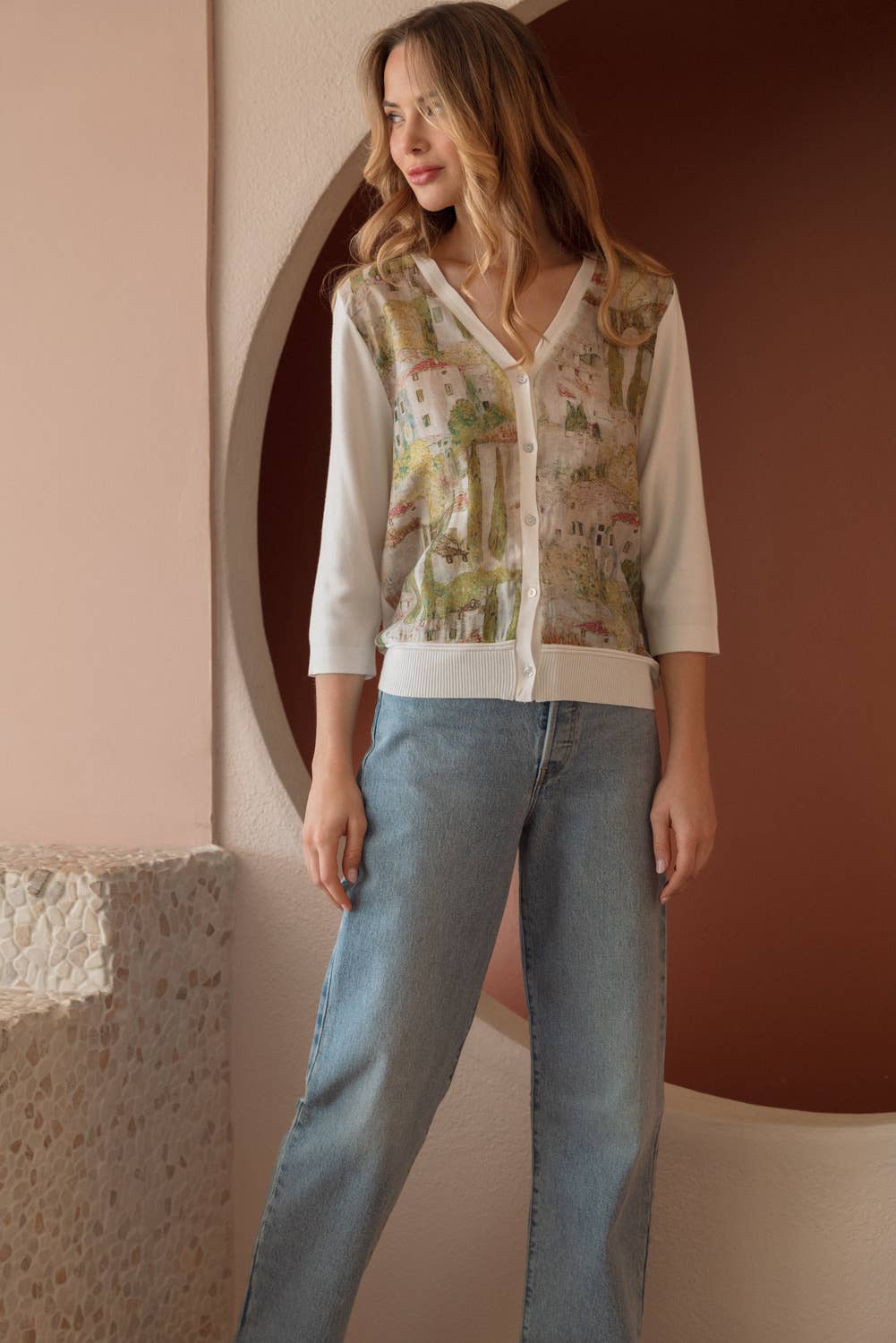 Print Cardigan: White / M