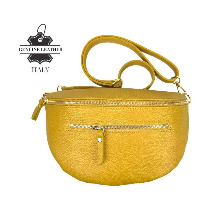 Large Italian Leather Waist Bag: Silver