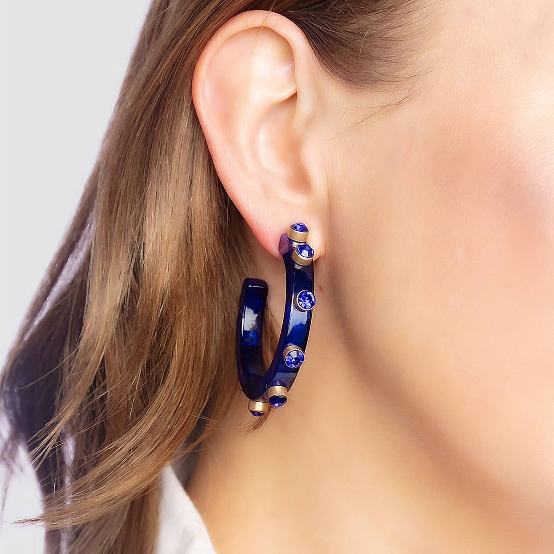 Renee Resin and Rhinestone Hoop Earrings: Cocoa