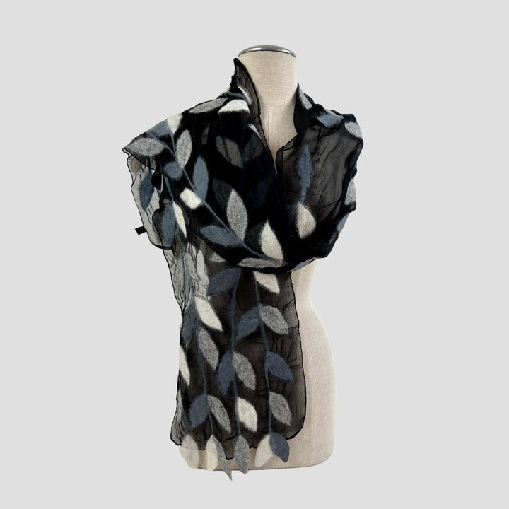 Leaf Merino Wool Handmade Felt Scarf: Blue-Green