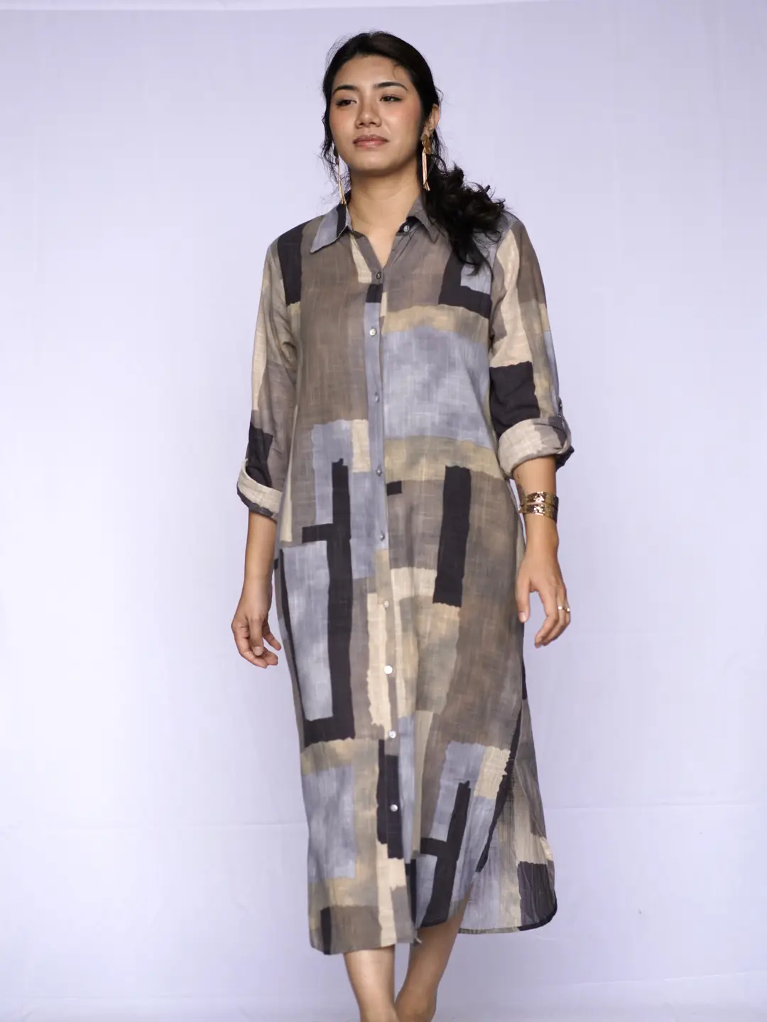 Alessia Geo Dress Peri-Beige: S