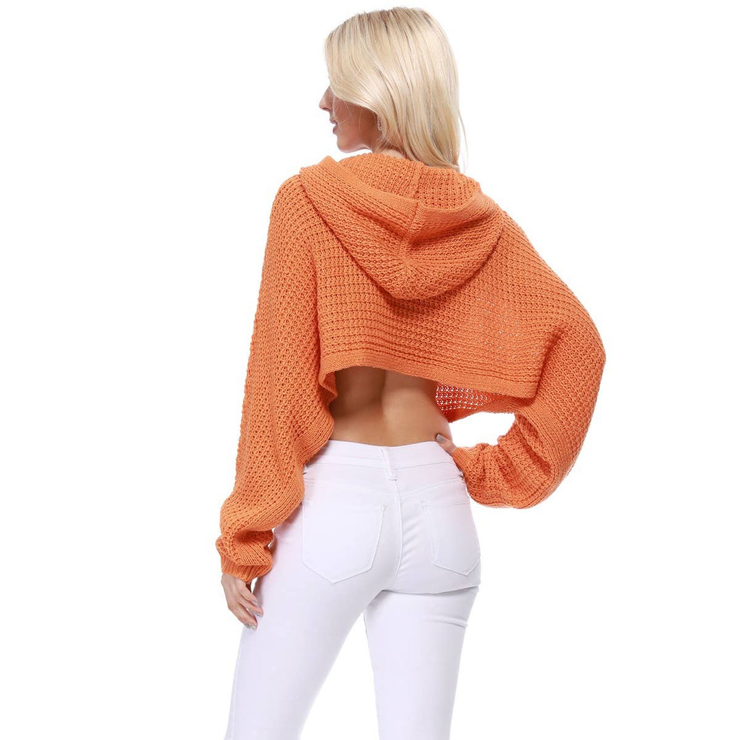 Crop Waffle Knit Hoodie Top KC007: IVORY / SM