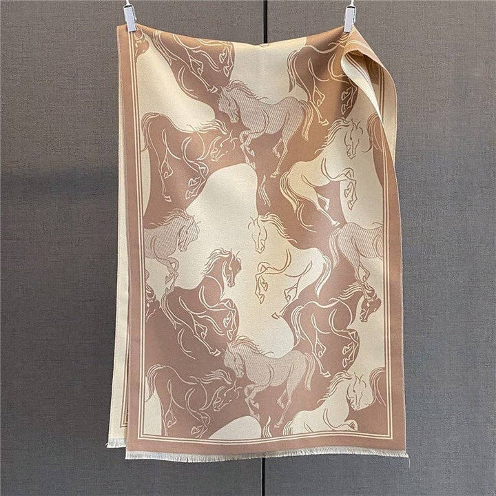Sheer Trend - Fashion Print Fringed Scarf: Brown