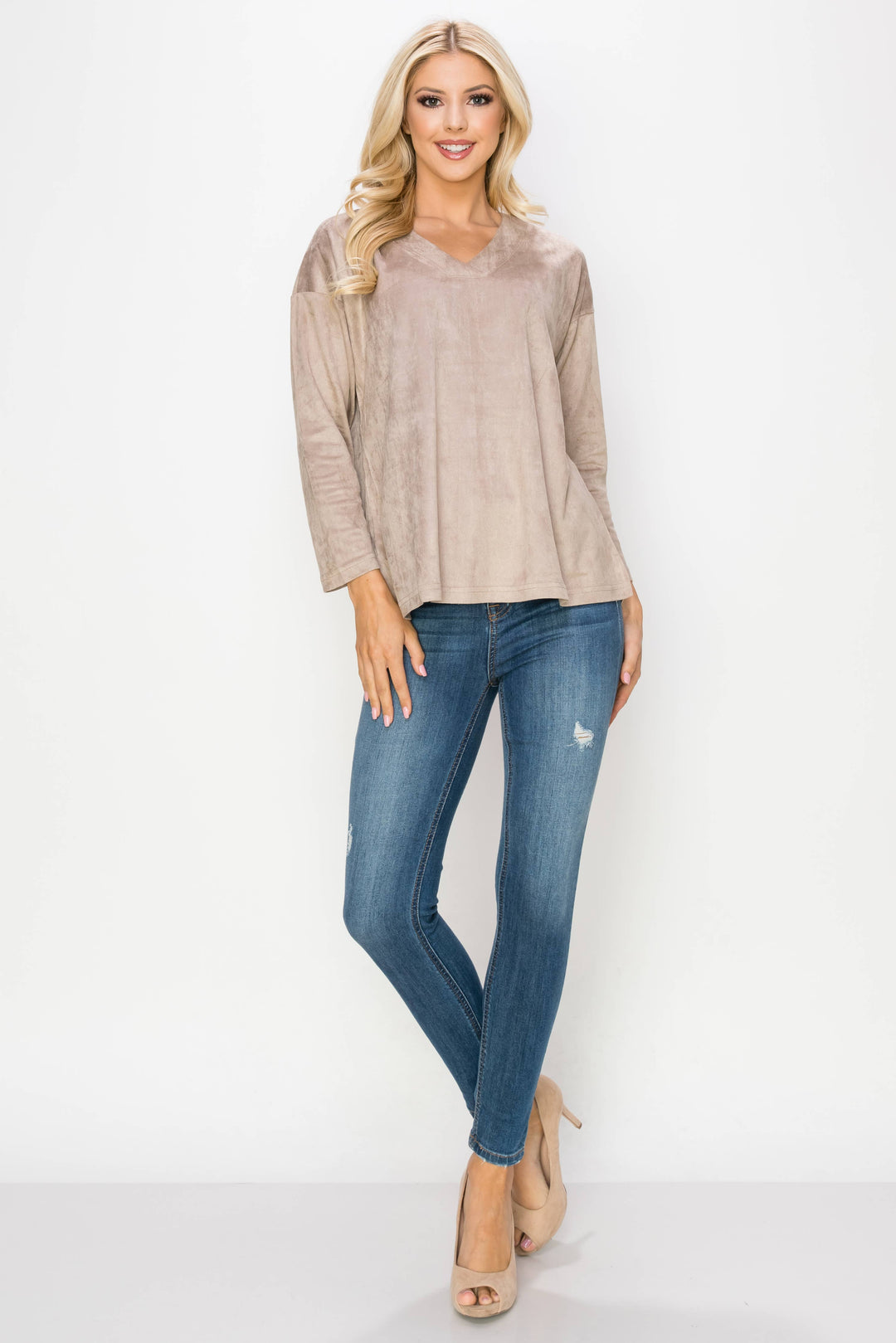 Andrea Stretch Suede Top: PEACOCK / M / A5415