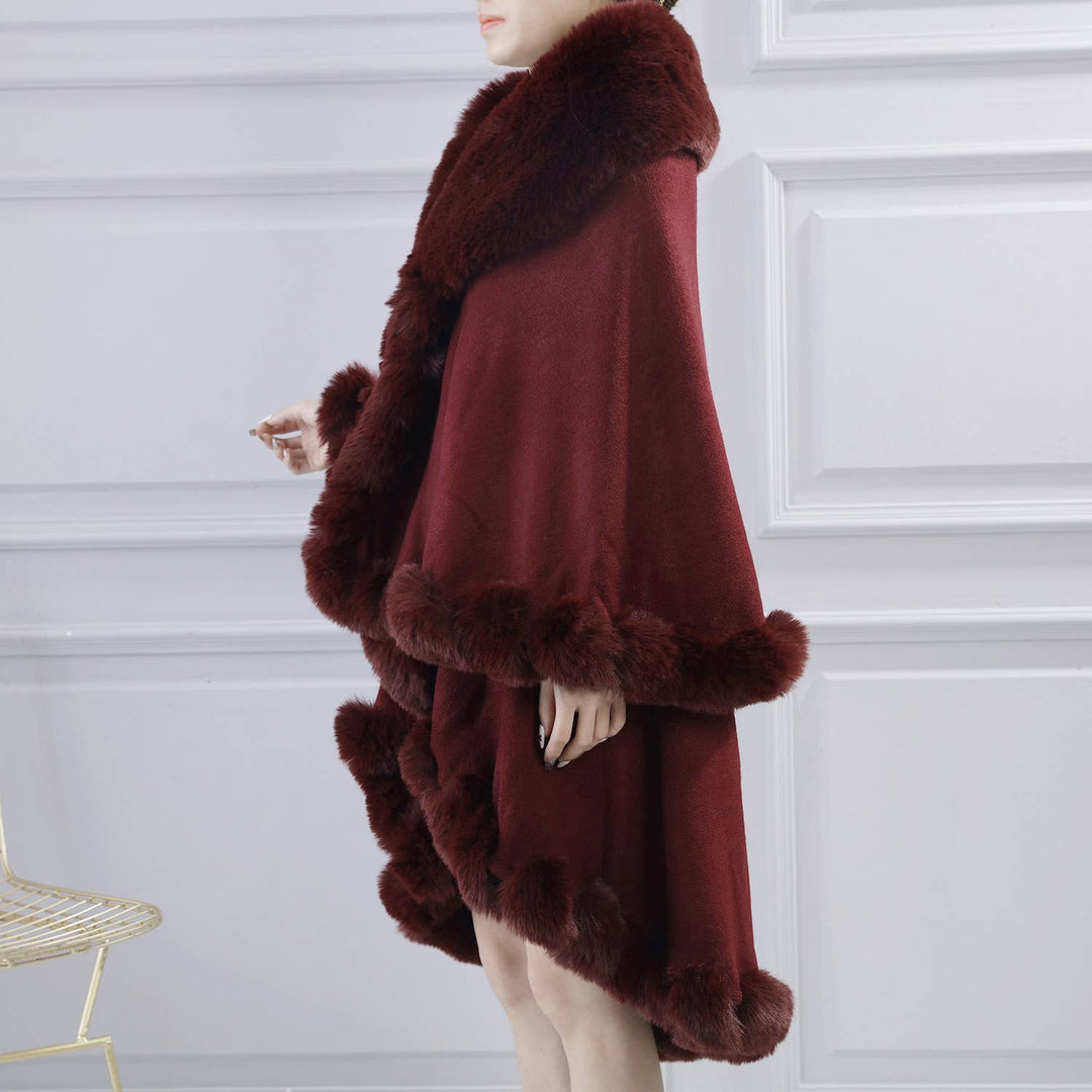 PEACH ACCESSORIES - PE371 Double layer faux fur trimmed capes: Wine
