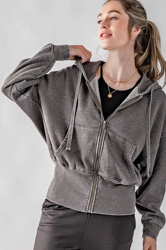 WASHED DOLMAN ZIP UP HOODIE JKT: NATRL
