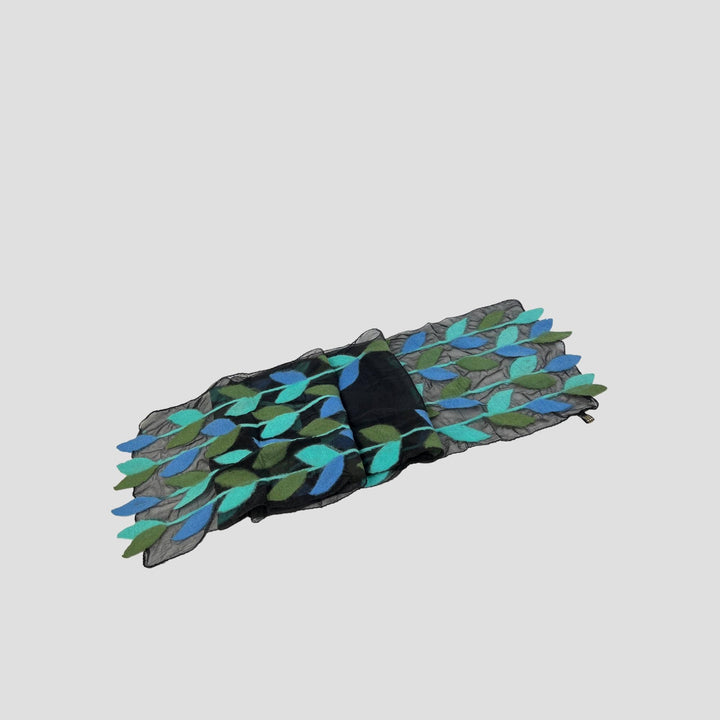 Leaf Merino Wool Handmade Felt Scarf: Tur-Green