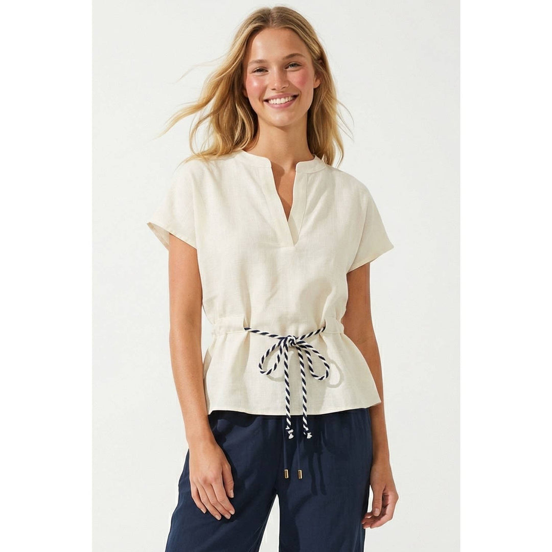 Rope Tie Waist Top: Taupe / S