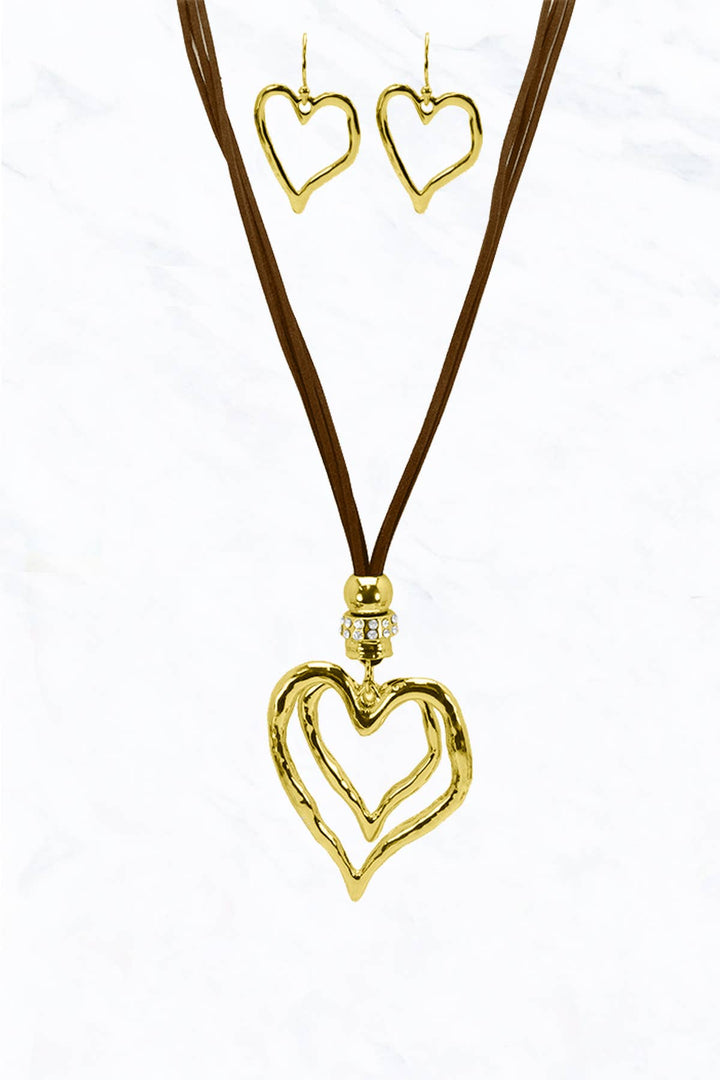 Double Heart  Necklace Grey Silver