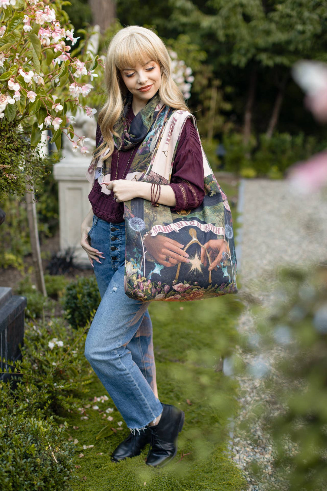 Make a Wish Floral  Linen Tote Bag /Dandelion