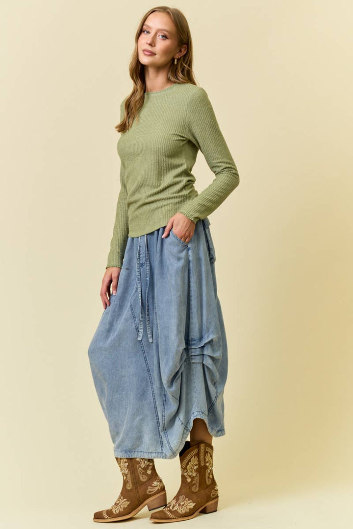 TENCEL SKIRT- 6557S-2: DENIM / S