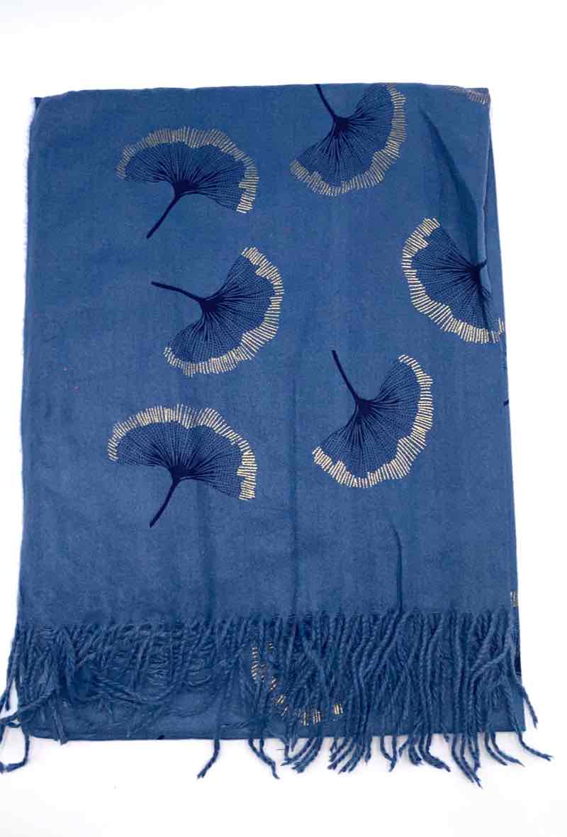 Gingko Leaf Pattern Soft Scarf: Ecru