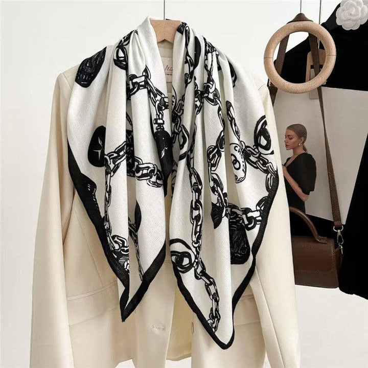 Floral Print Silk Scarf - Stylish And Versatile: BLUE