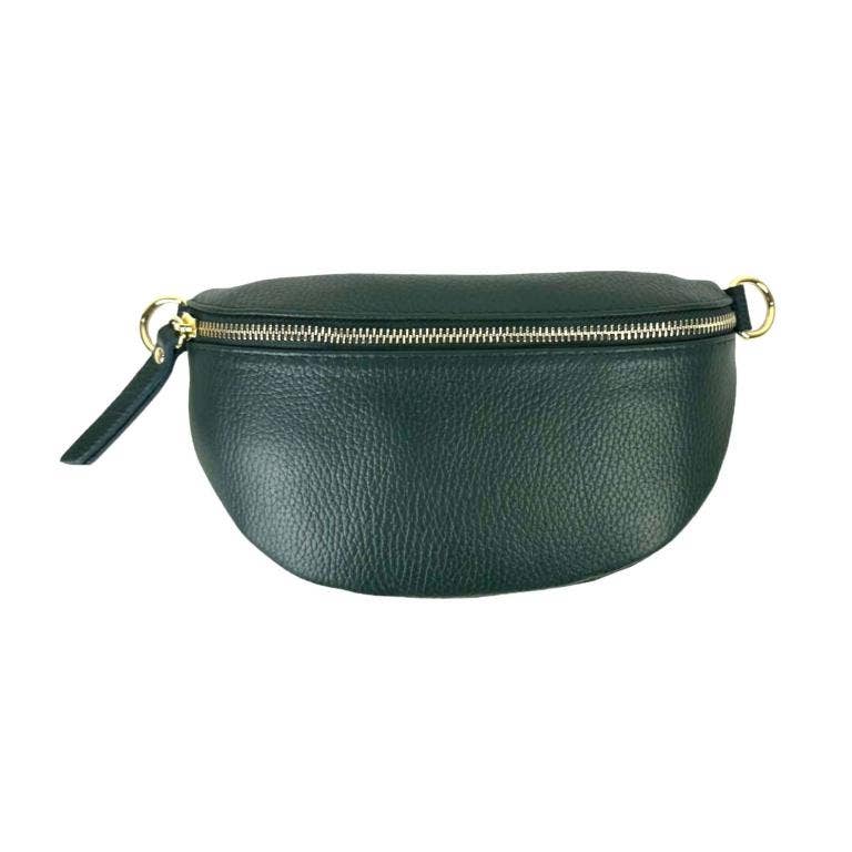 Italian Leather Waist Bag with Zipper: Red