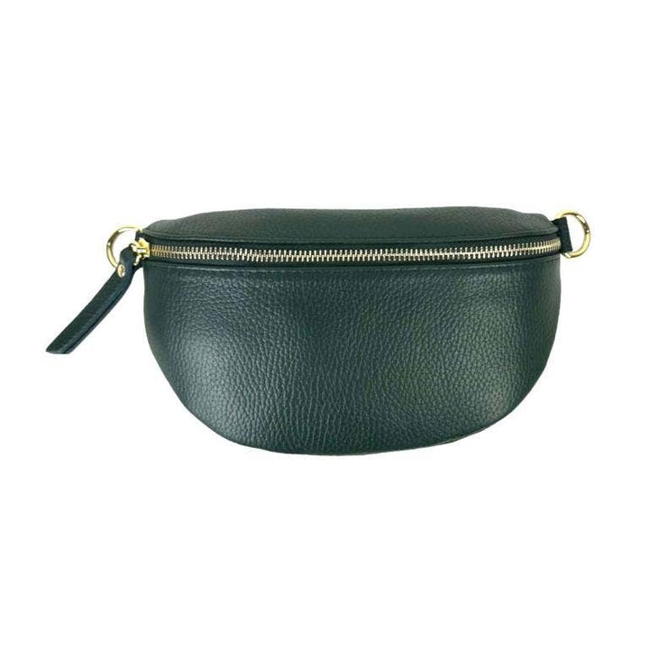 Italian Leather Waist Bag with Zipper: Taupe