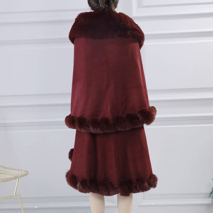PEACH ACCESSORIES - PE371 Double layer faux fur trimmed capes: Raspberry
