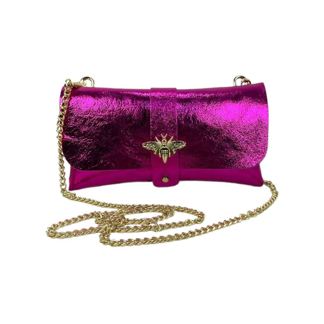 Leather Party Bag with Chain: Bottle Green
