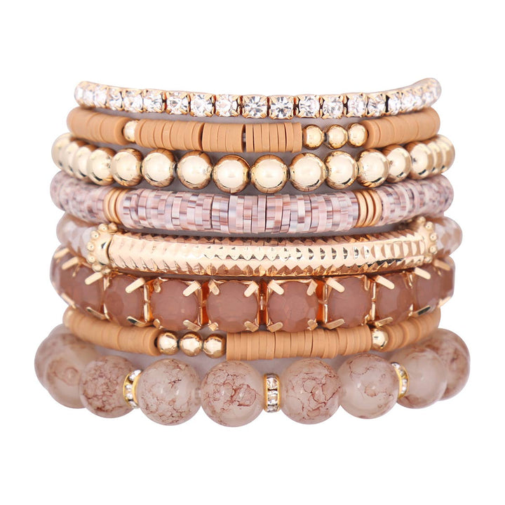 MIX BEAD CHARM STRETCH BRACELET: WHITE