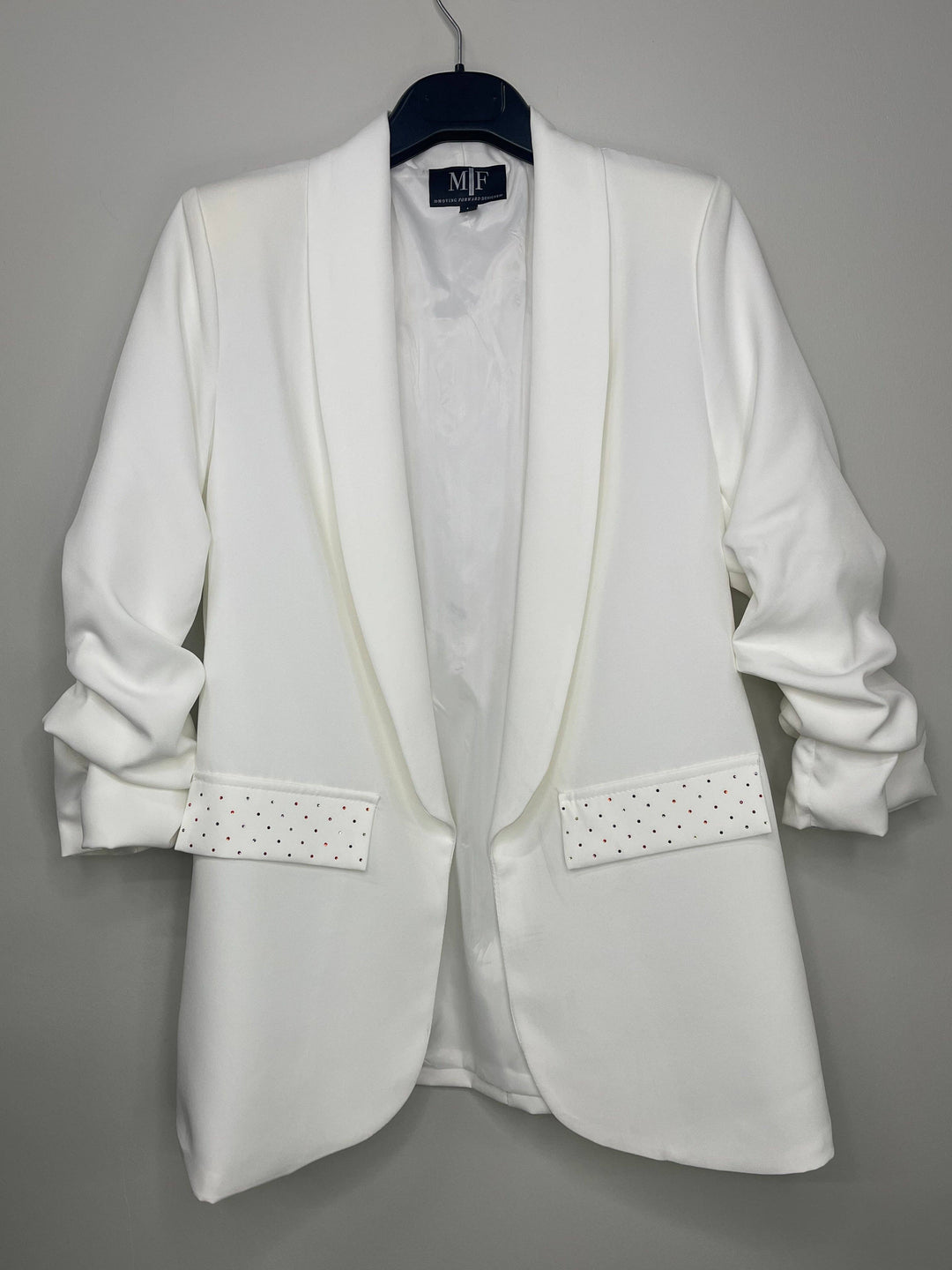 Blazer, Ruched White, Butterfly: Large